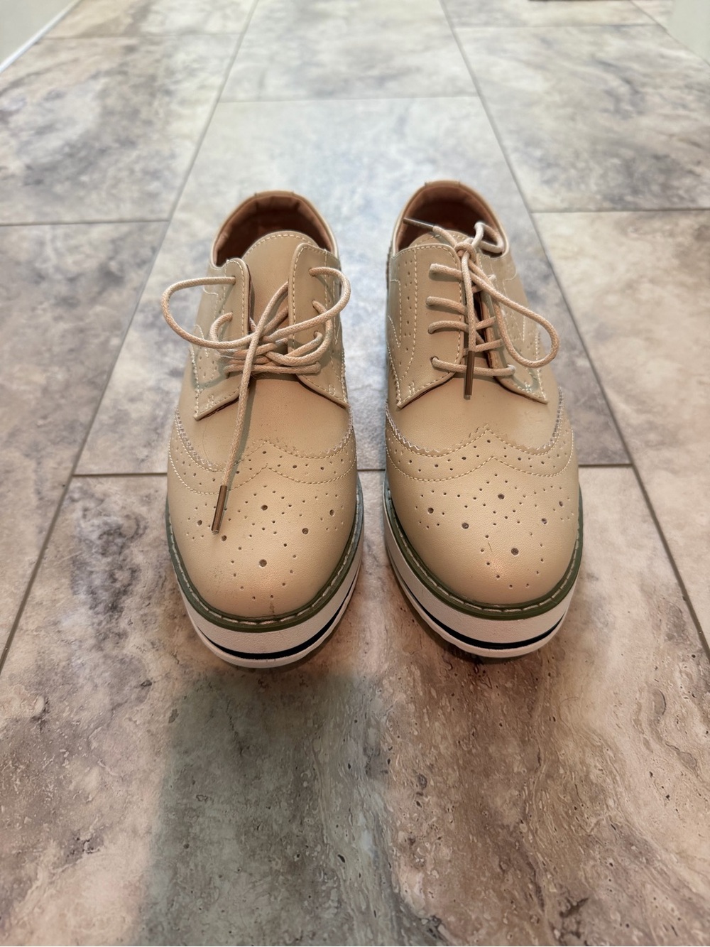 Women's Beige Wingtip Platform Sneakers